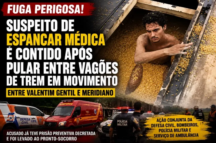 Suspeito de agredir médica é contido após subir em trem em movimento entre Valentim Gentil e Meridiano