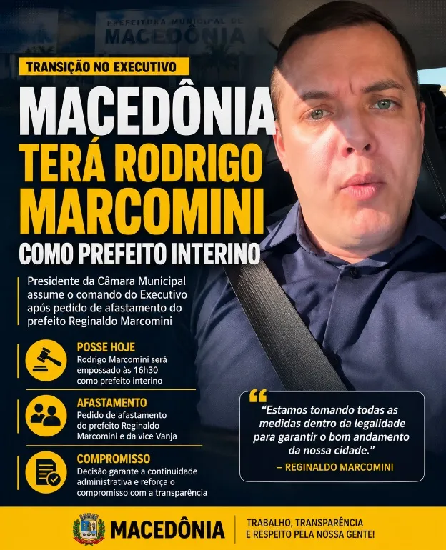 Rodrigo Marcomini assume interinamente a Prefeitura de Macedônia