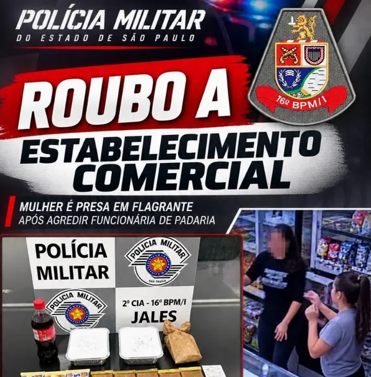Mulher é presa após roubo e agressão em padaria de Jales