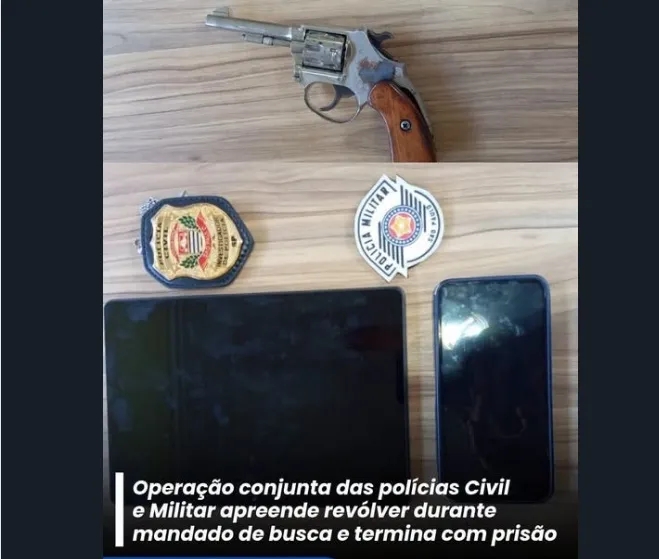 Arma é apreendida durante operação conjunta das polícias e homem é preso em flagrante em Jaboticabal