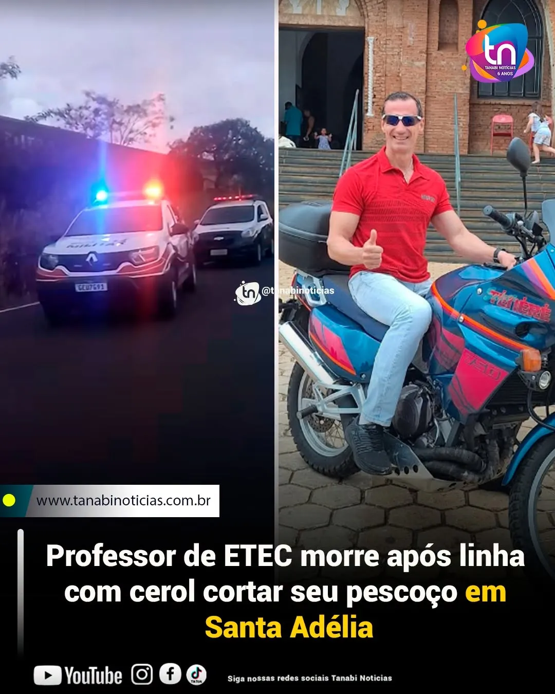 Professor de ETEC morre após linha com cerol cortar seu pescoço em Santa Adélia